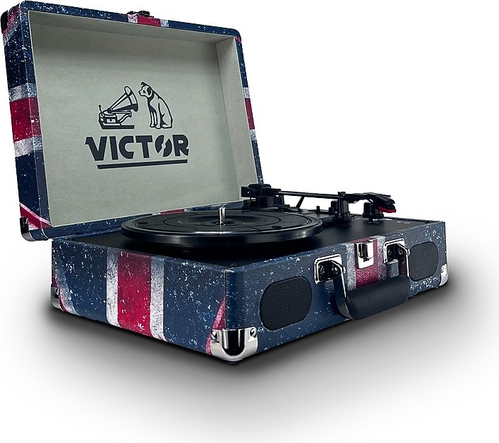 Victor Metro Plus Bluetooth Suitcase Turntable 3-Speed Vinyl Record Player with Speakers, Union Jack