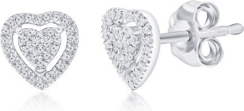 Diamonds D'Argento DiamondsD'ArgentoSterlingSilverHaloHeartDiamondStuds-(70Stones)-Silver