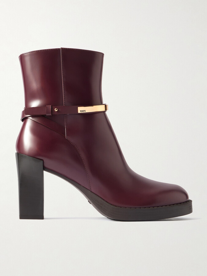 Tod's Gomma Embellished Glossed-leather Ankle Boots - Burgundy