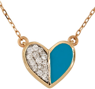 Adina Reyter Gold & Blue Ceramic Pave Folded Heart Necklace
