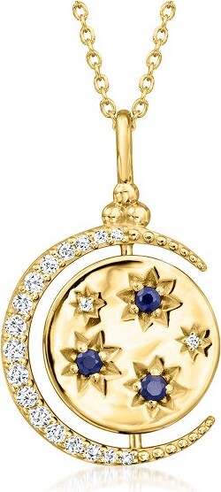 Ross-Simons Ross-SimonsLapis.20ct.t.w.WhiteTopazand.10ct.t.w.SapphireReversibleCelestialPendantNecklacein18ktGoldOverSterlingSize18