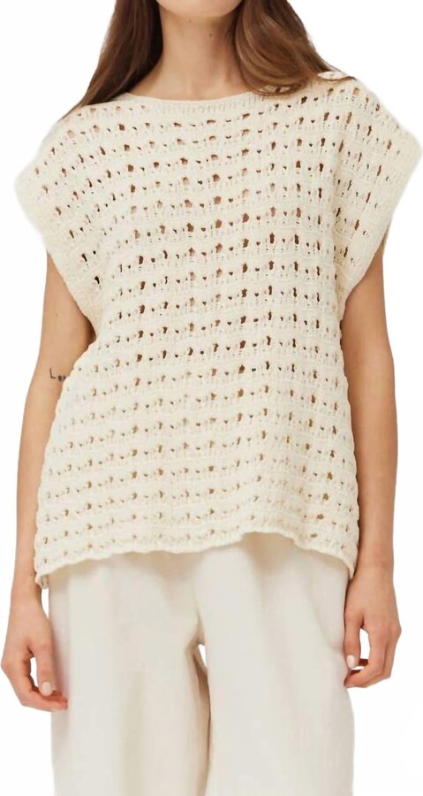 GRADE & GATHER Cotton Crochet Top In Ivory