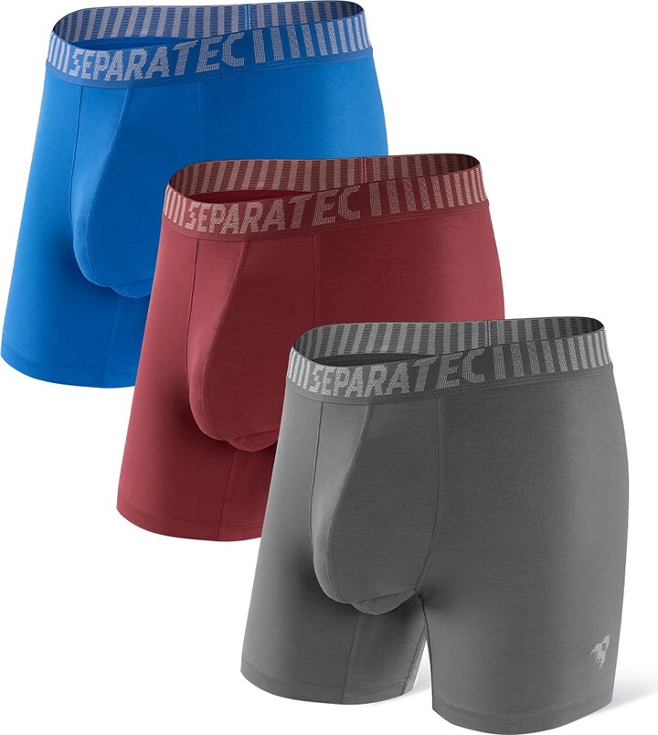 3 Pack Separatec Men's Underwear Separate Pouch Boxer Briefs Men Bamboo  Rayon Soft Breathable Dual Pouch Trunks Long Leg Boxer