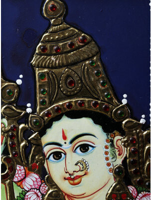 Exotic India Bhagwan Ram and Devi Sita Tanjore Painting with Teakwood Frame