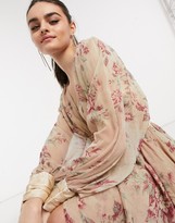 Thumbnail for your product : ASOS DESIGN mini dress with smocked satin waist and lace-up back detail in floral print