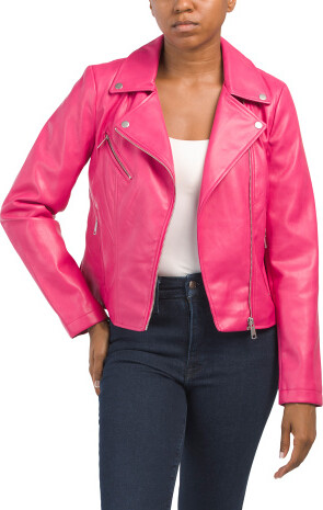 Women's Pink Leather & Faux Leather Jackets | ShopStyle
