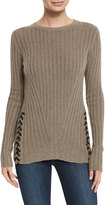 Thumbnail for your product : Autumn Cashmere Ribbed Crewneck Sweater w/ Leather Lace-up Sides