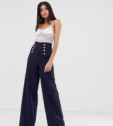 Thumbnail for your product : Flounce London Tall wide leg trousers with gold button detail in navy