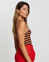 Thumbnail for your product : Glamorous Women's Red Cropped tops - Maroon Mustard Stripe Cropped Cami - Size 12 at The Iconic