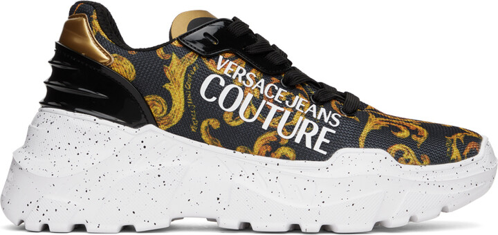 Versace Jeans Couture Black & Gold Printed Sneakers - ShopStyle
