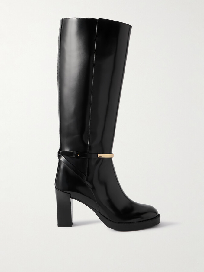 Tod's Gomma Embellished Leather Knee Boots - Black