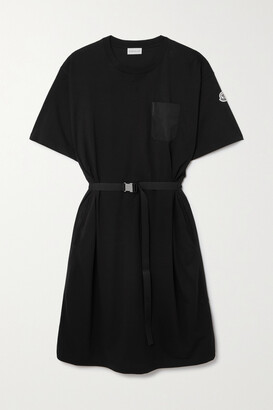 Moncler Abito Oversized Belted Shell-trimmed Cotton-jersey Dress