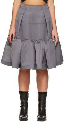 we11done Grey Gathered Wool Midi Skirt
