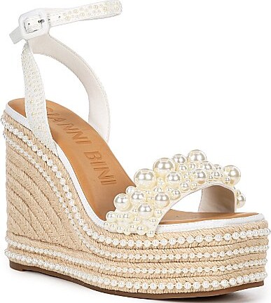 Gianni Bini Savanna Pearl Ornamented Platform Wedge Sandals