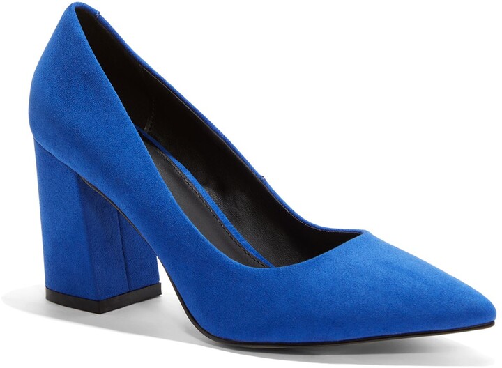 blue block heel pump