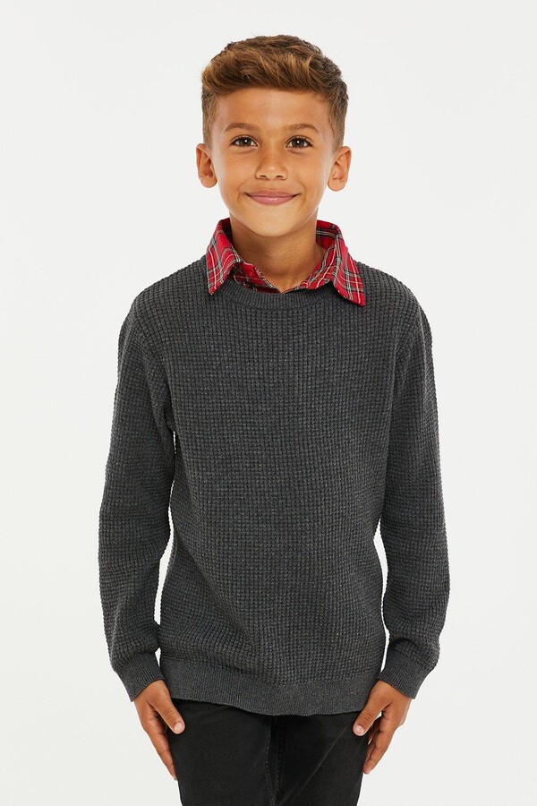 Mock Shirt Smart Grey Jumper Threadboys Cotton 'Alexander' Mock