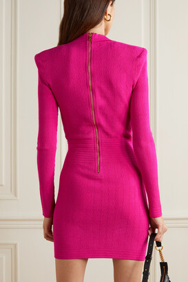 Balmain Button-embellished Ribbed Knit Mini Dress - Pink
