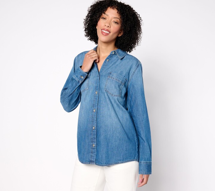 Denim & Co. As Is Long Sleeve Button Front Denim Shirt