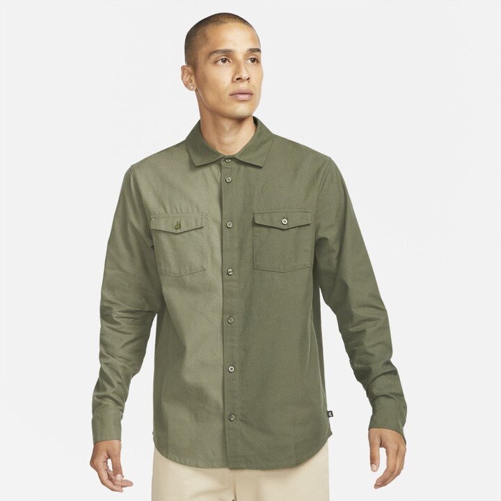 CYJ-shiba Mens Button Down Shirt Long Sleeve Cotton Cargo Work Shirt 