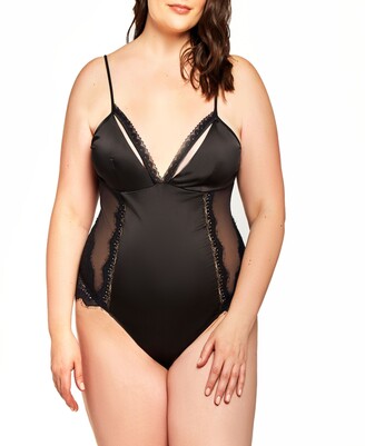 iCollection Erica Plus Size Satin, Lace and Mesh Teddy with