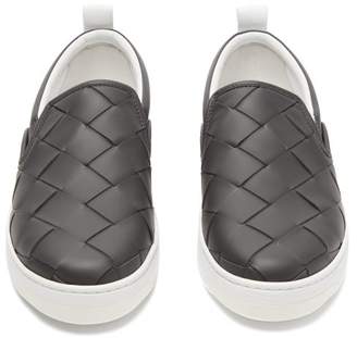 Bottega Veneta Intrecciato-weave Leather Slip-on Trainers - Mens - Grey