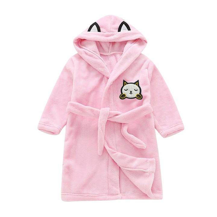 Lora Dora Girls Pink Dressing Gown Kids Fleece Robe Sheep Printed Hooded Housecoat 