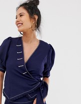 Thumbnail for your product : Moon River wrap blouse with contrast stitching