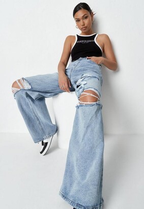 Missguided Blue Extreme Knee Rip Baggy Boyfriend Jeans - ShopStyle
