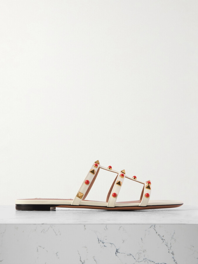 Valentino Garavani Rockstud Leather Slides - Ivory