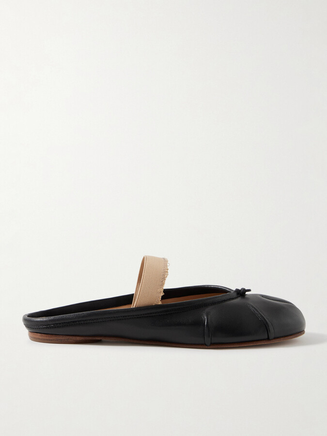 Maison Margiela Tabi Frayed Split-toe Leather Ballet Flats - Black