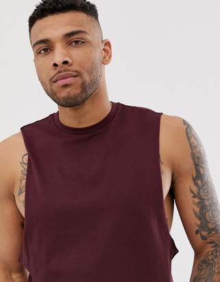 ASOS Design DESIGN organic relaxed fit tank with dropped armhole in burgundy