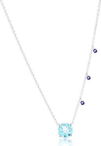 Simona SimonaSterlingSilver,8MMRoundSkyBlueTopaz&SmallIoliteNecklace-Blue-16+2Inch