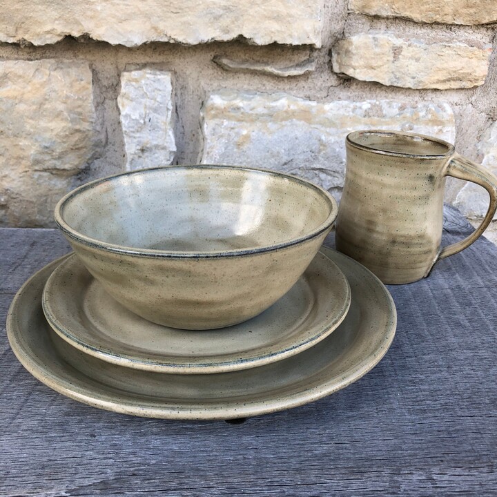 Handmade Pottery Dinnerware Set 4-Piece Birch Glaze Stoneware Made To Order