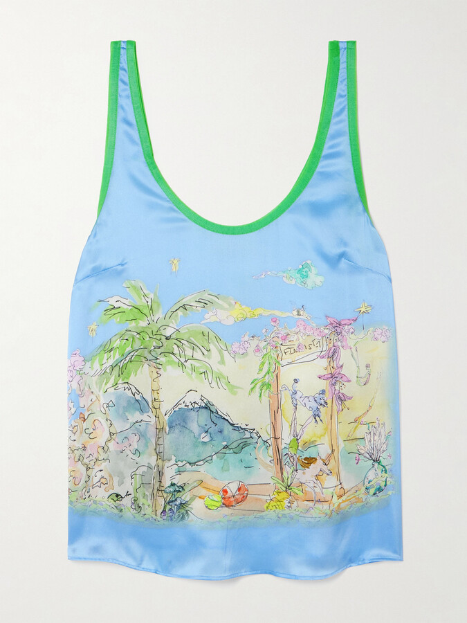 ALÉMAIS ALÉMAIS - + Anouk Colantoni Printed Silk-satin Tank - Blue
