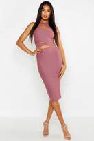 Thumbnail for your product : boohoo Cross Over Halterneck Top & Midi Skirt Co-ord