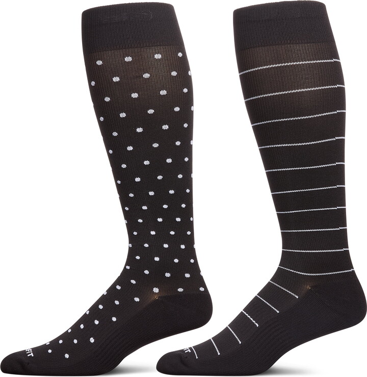 Care Fit Solutions 2 Pair Pack Polka Dot Striped Cotton Blend Graduated Compression Socks.