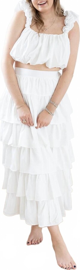 Entro Crop Top & Skirt Set In White