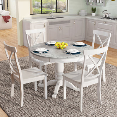 LICEN-Home 5 Pieces Dining Table And Chairs Set For 4 Persons, Kitchen Room Solid Wood Table With 4 Chairs