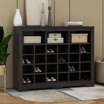 Cosmic Sleek Design 24 Shoe Cubby Console, Modern Shoe Cabinet With Curved Base