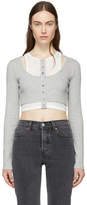 T by Alexander Wang Grey and Off-White Layered Mixed Media Crop T-Shirt