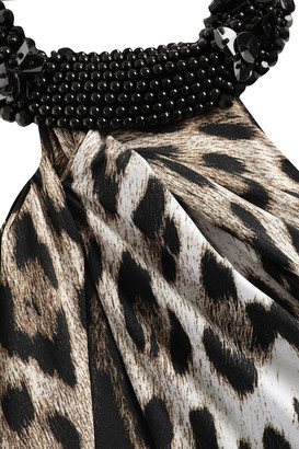 Roberto Cavalli Bead-embellished Leopard-print Halterneck Swimsuit