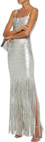 Thumbnail for your product : Herve Leger Fringed Coated Metallic Bandage Gown