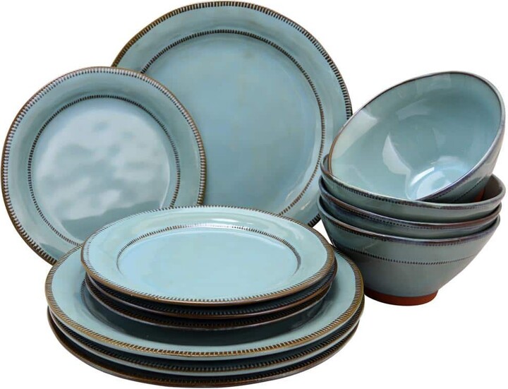 Gibson Elite Terranea 12-Piece Country/Cottage Teal Terra Cotta Dinnerware Set (Service for 6)