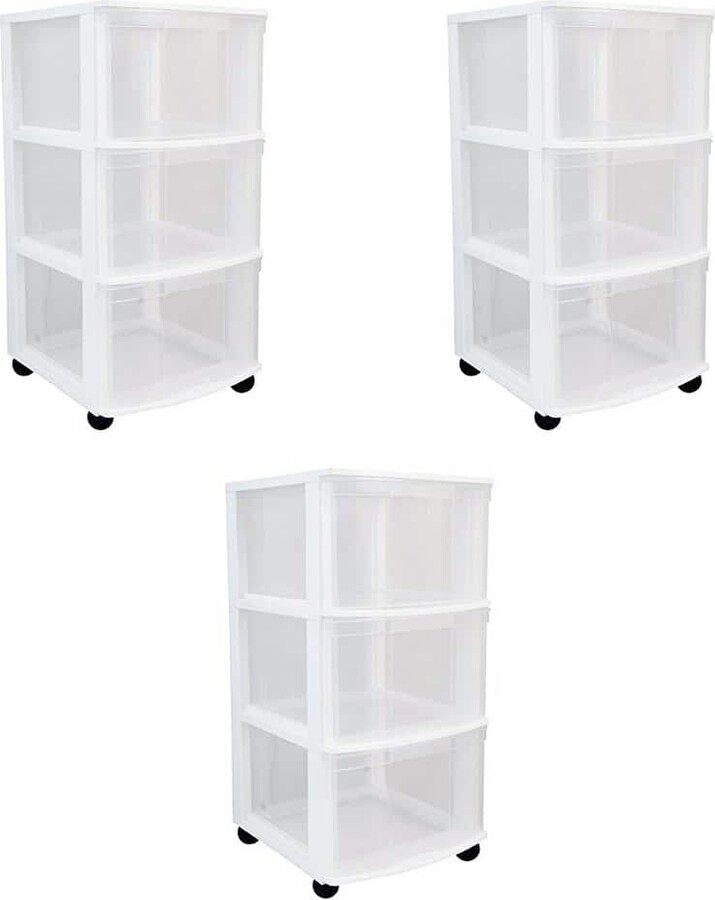 Gracious Living White Clear 3-Drawer Storage Chest System with Casters (3-Pack)