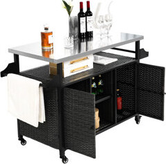 Wovilo Grey Large Bar Cart With Storage And Stainless Steel Worksurface Reliable Table, - User-