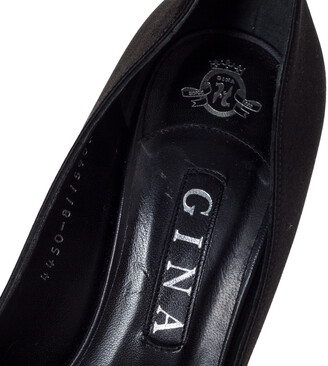 Gina Black Satin Crystal Embellished Platform Peep Toe Pumps Size 39