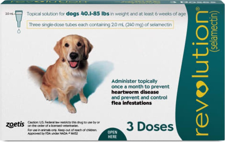Revolution 240 mg Selamectin Topical Solution for Dogs, 40.1-85 lbs, 3 treatments
