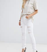 Thumbnail for your product : ASOS Petite Ridley Full Length High Waist Skinny Jeans In White With Shredded Rips