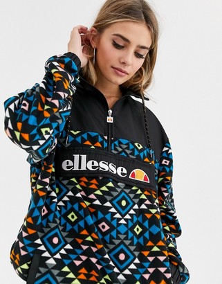 Ellesse half zip sweatshirt in geo print fleece