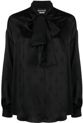 Boutique Moschino Pussy-Bow Bird Pattern Blouse